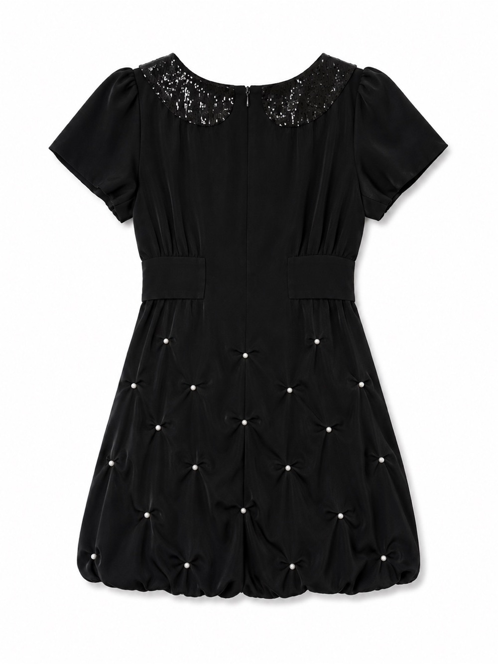Sretsis Black Bubble Hem Dress Size 2 Sequin Collar Pearl Detail Puff Sleeve - Picture 3 of 6